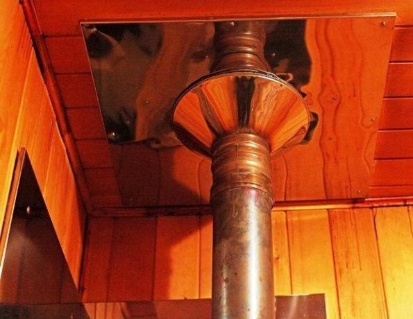 Če je dimnik preusmeri preko varnega leseno konstrukcijo, lahko pa se zmanjša na 25 cm.